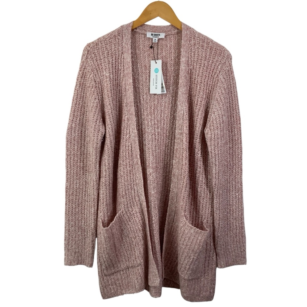 BB DAKOTA x STEVE MADDEN Marled Multi Pink Open-Front Cardigan With Pockets S39 - Picture 2 of 7